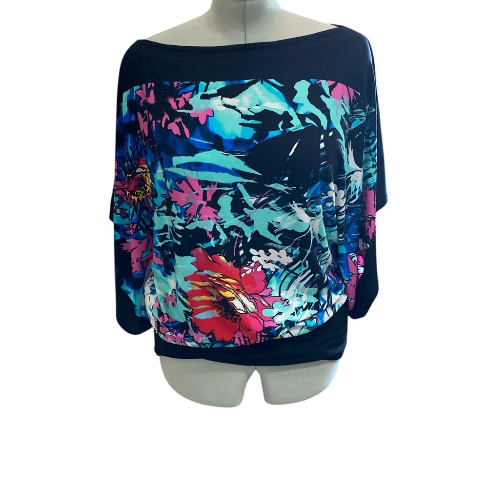 Cache- Boatneck Batwing Sleeve Floral Blouse- Size L